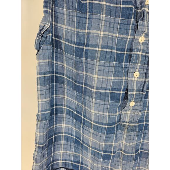 Polo Ralph Lauren Blue Plaid Half Buttoned Sleeveless Dress Shirt Size 14 - Picture 2 of 4